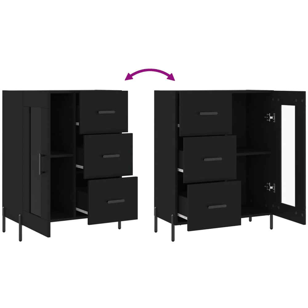 vidaXL Single Glass Door 3 Drawer 2 Shelf Black Wooden Sideboard Image 9