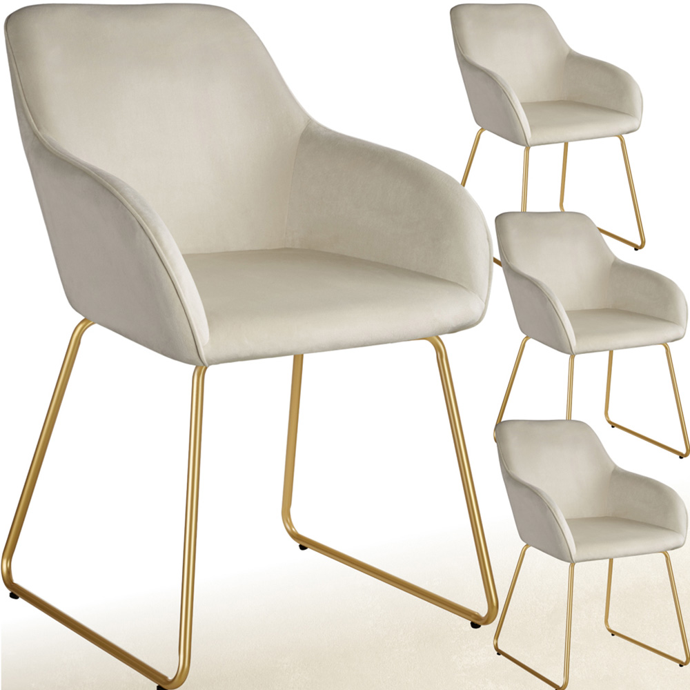 tectake Jeane Set of 4 Cream and Gold Velvet Look Dining Chair Image 2