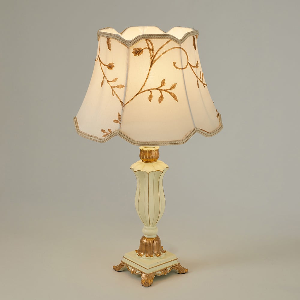 Living and Home Screw E27 Beige Gold Embroidered Fabric Shade Table Lamp E27 Image 2