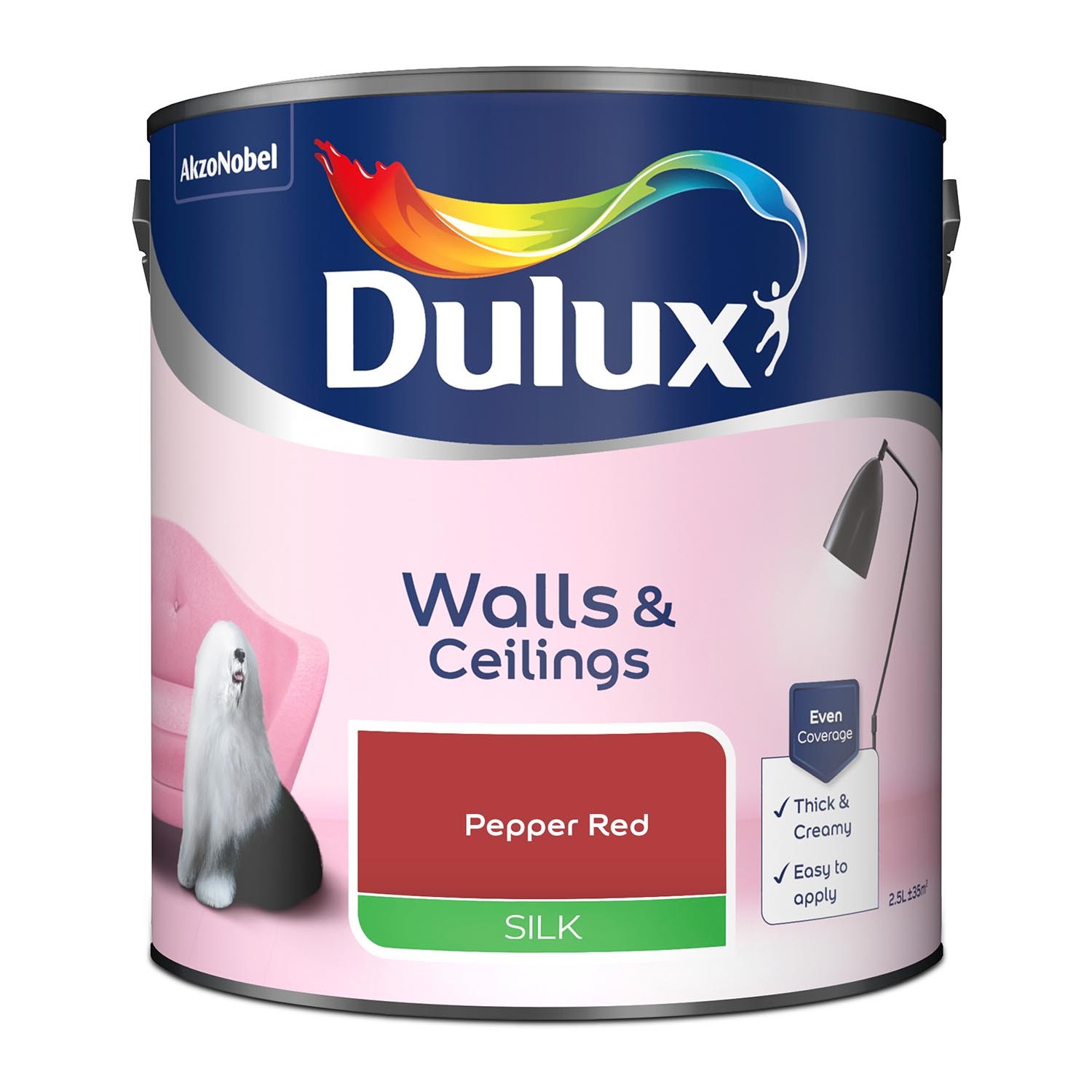Dulux Walls & Ceilings Pepper Red Silk Emulsion Paint 2.5L Image 2