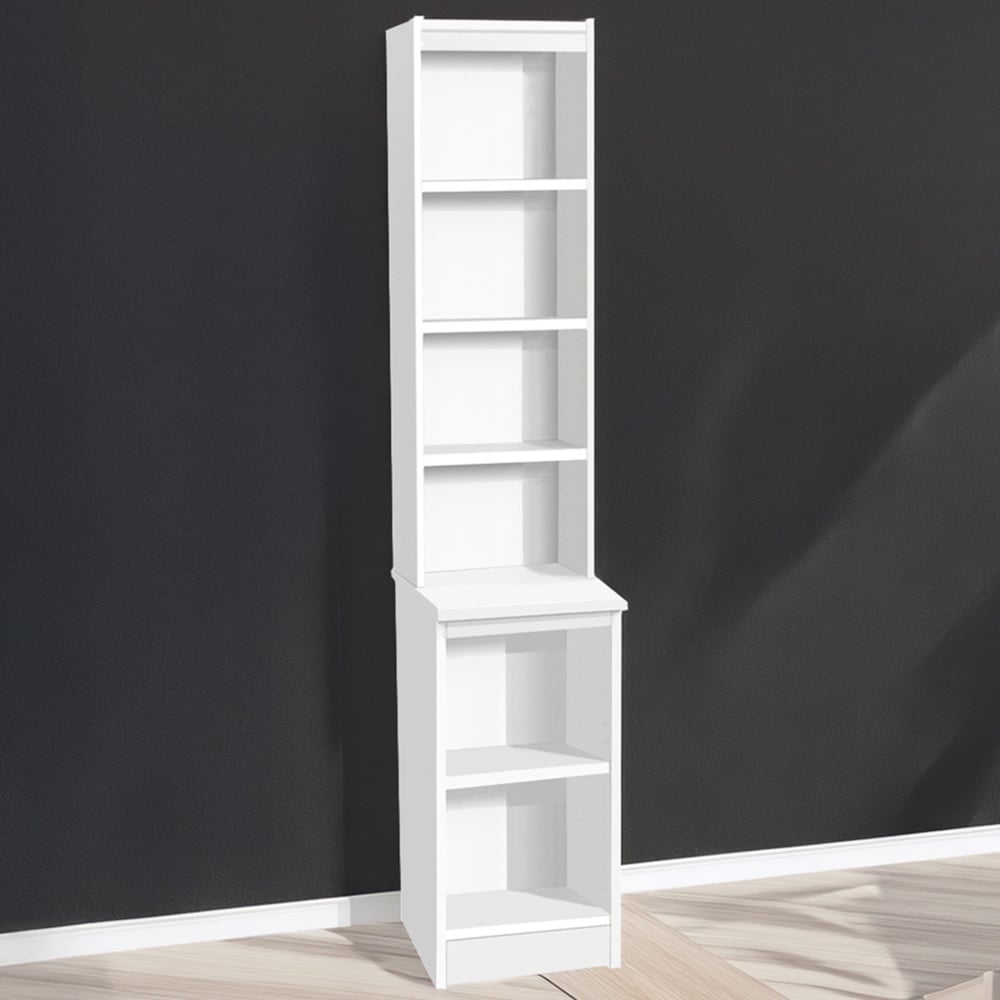 R White Cabinets 6 Shelf White Desk Height Bookcase with Hutch Image 1
