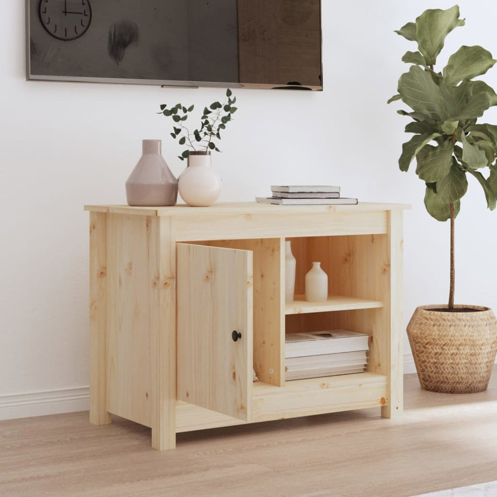 vidaXL Single Door 2 Open Shelf Natural Solid Wood Pine TV Cabinet Image 3