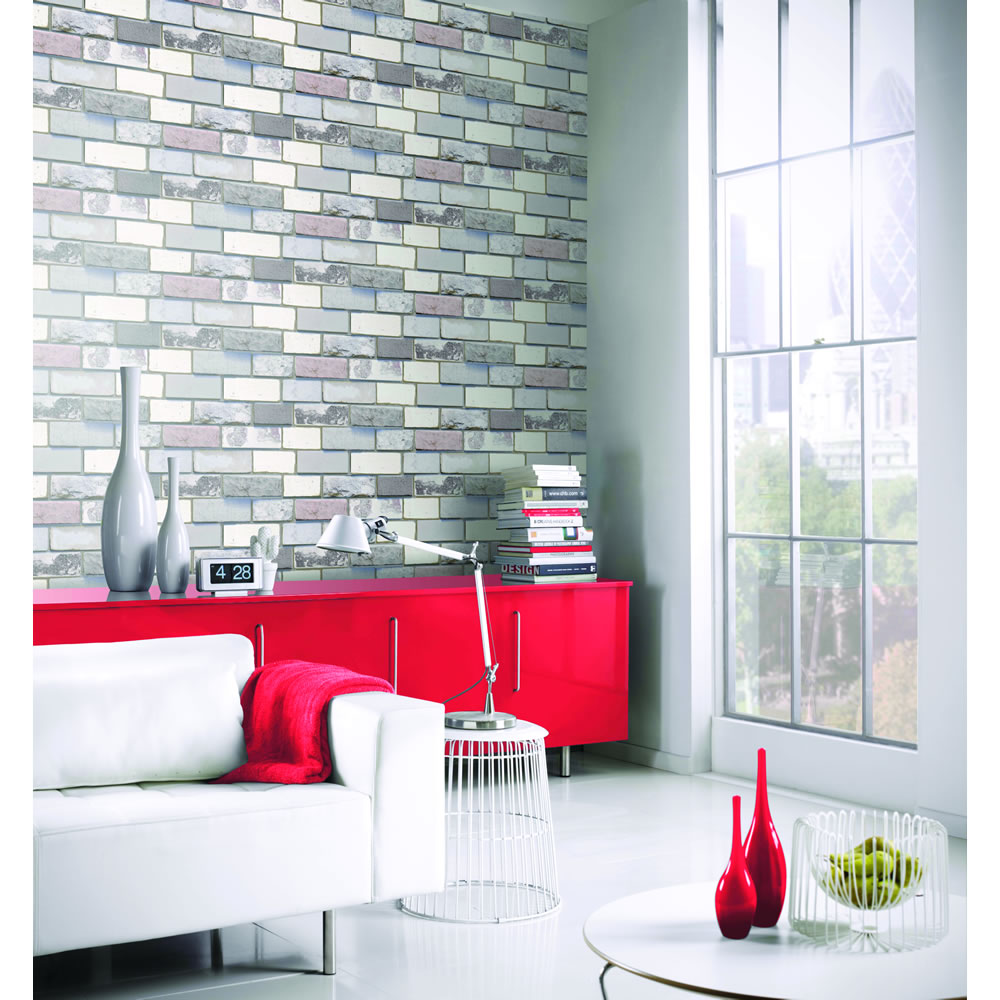 Arthouse Wallpaper Industrial Brick, Grey Brick Wallpaper Living Room Ideas