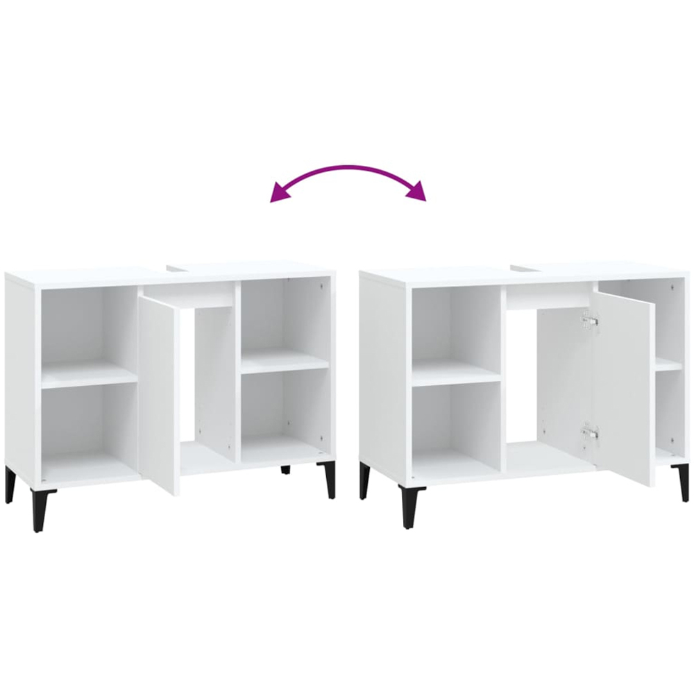 vidaXL Single Door 4 Shelf White Wood Washbasin Cabinet Image 7