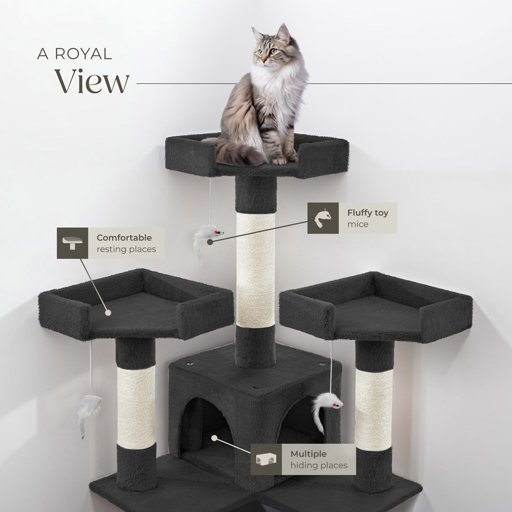 tectake Barney Black Cat Tree with Scratching Posts 170cm Image 3