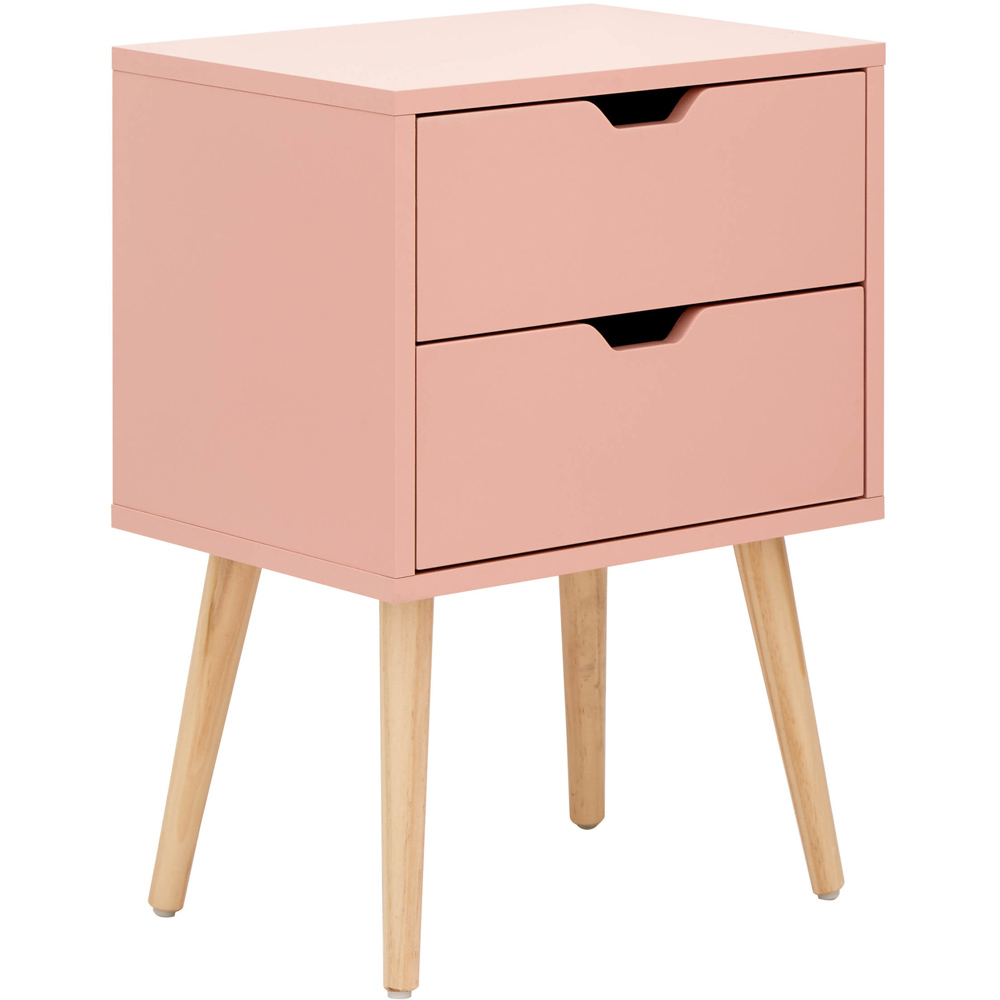GFW Nyborg 2 Drawer Coral Pink Bedside Table Image 3