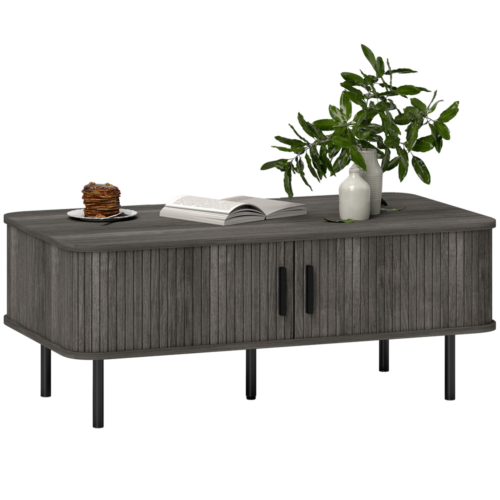 HOMCOM 2 Door Grey Coffee Table with Sliding Doors Image 2