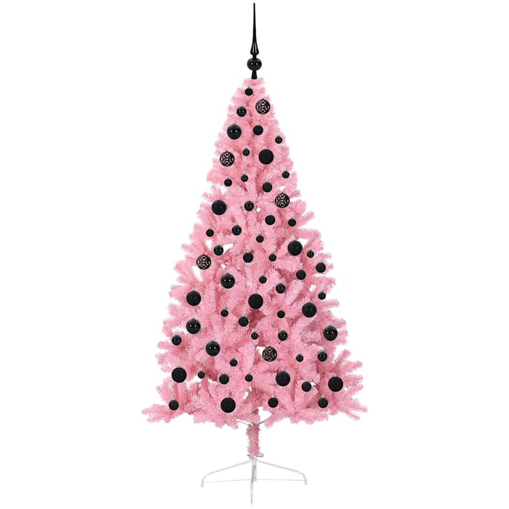 vidaXL Pre-Lit Black Bauble Pink Artificial Christmas Tree 6ft Image 2