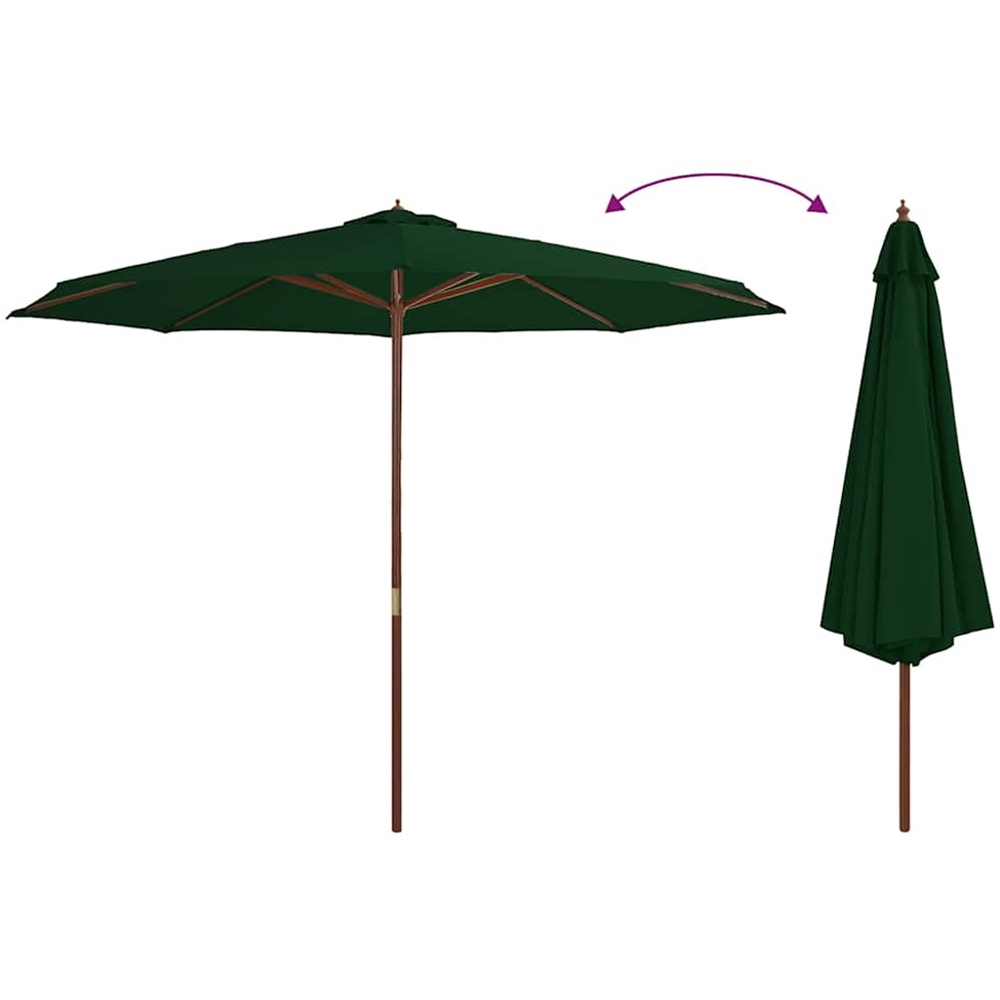 vidaXL Green Garden Parasol with Wooden Pole 3.5m Image 2