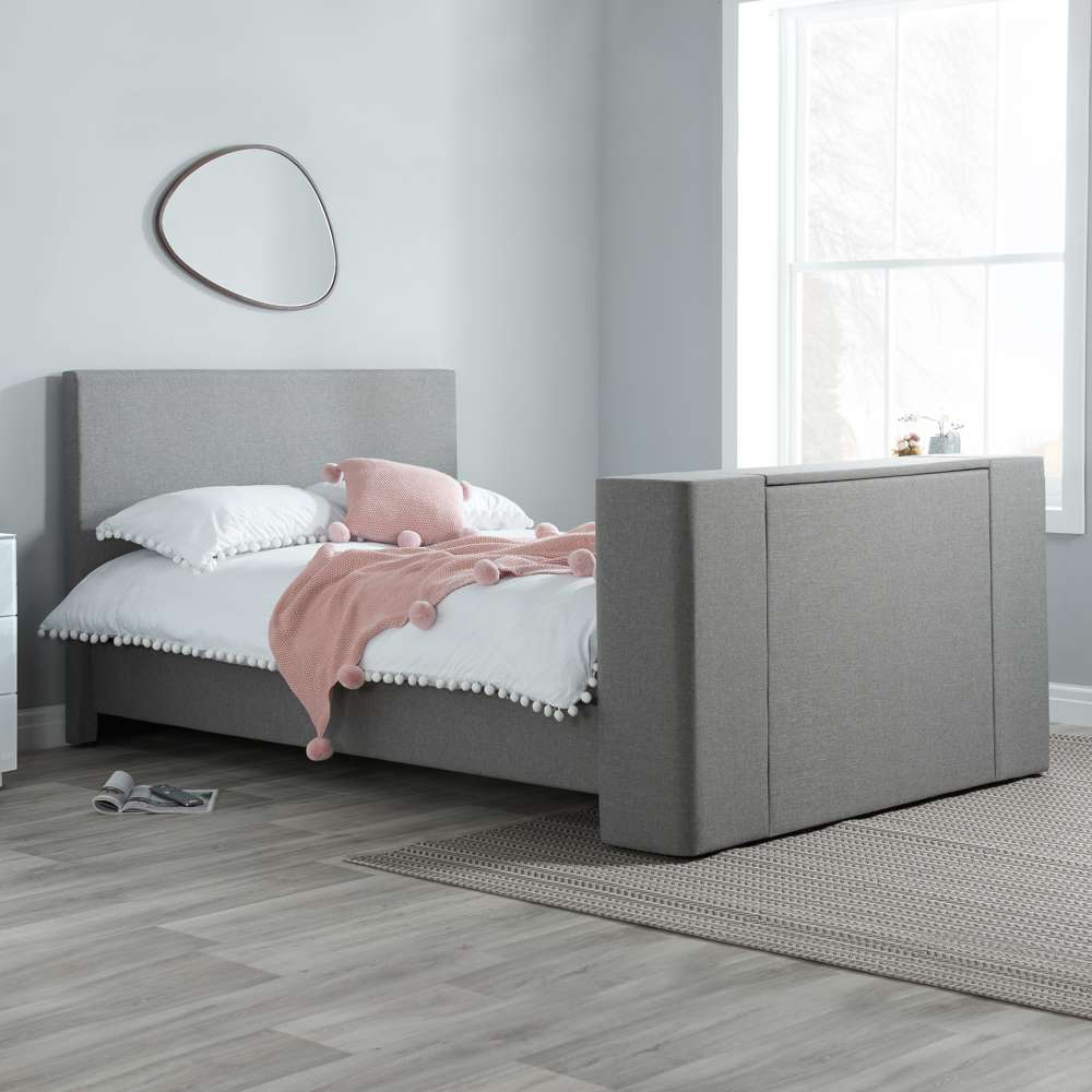 Plaza King Size Grey Bed with TV Bracket Image 7