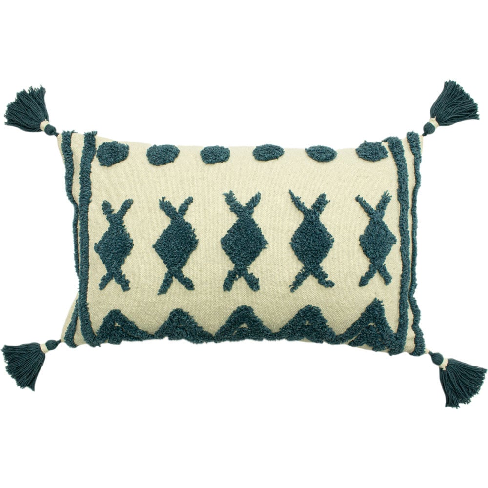 furn. Esme Teal Tufted Cotton Cushion Image 1