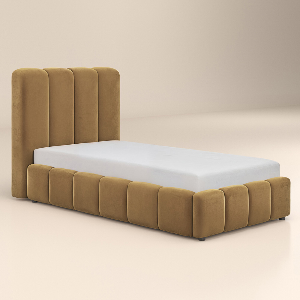 Solace+Co Emilie Single Mocha Velvet Ribbed Ottoman Bed Image 2