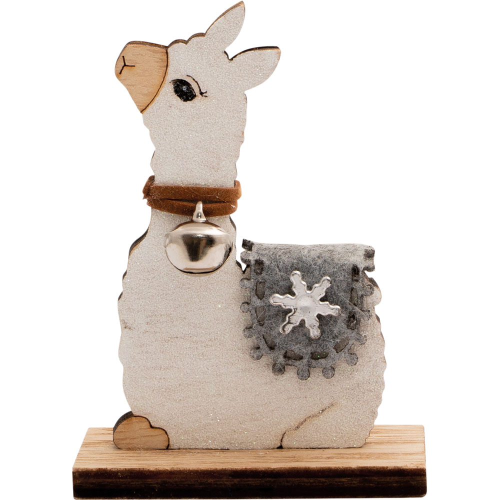 St Helens White Sitting Wooden Alpaca Ornament Image 1