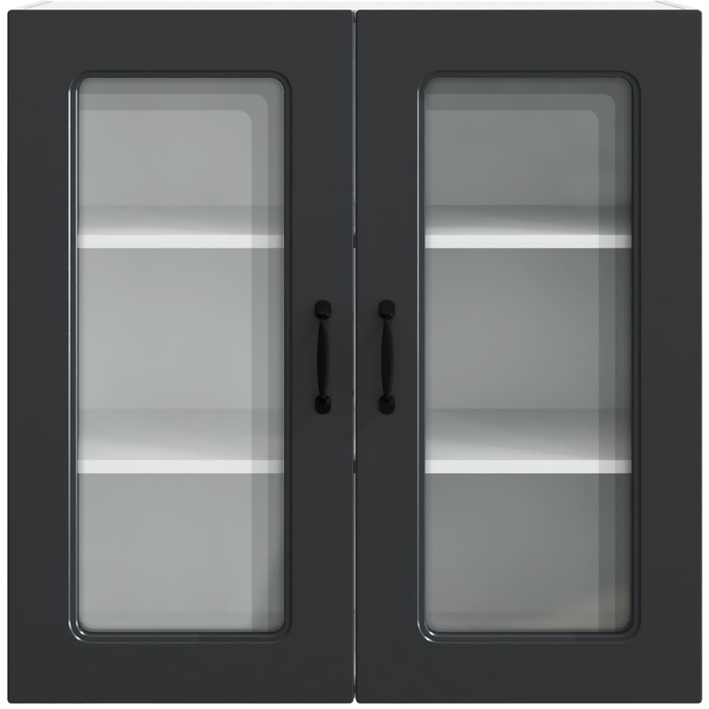 vidaXL 2 Glass Door Black Kitchen Wall Cabinet Image 4