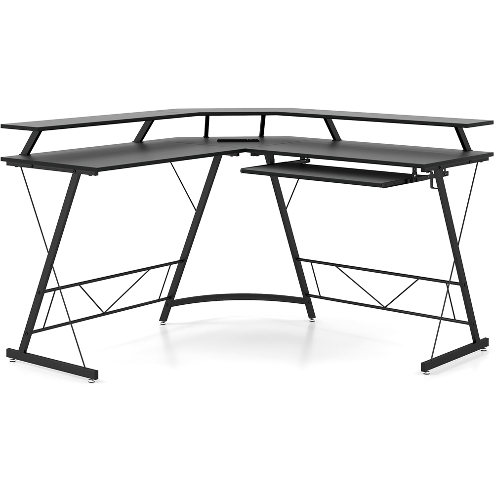Costway 2 Shelf L Shaped Computer Desk with Power Outlet Black Image 2
