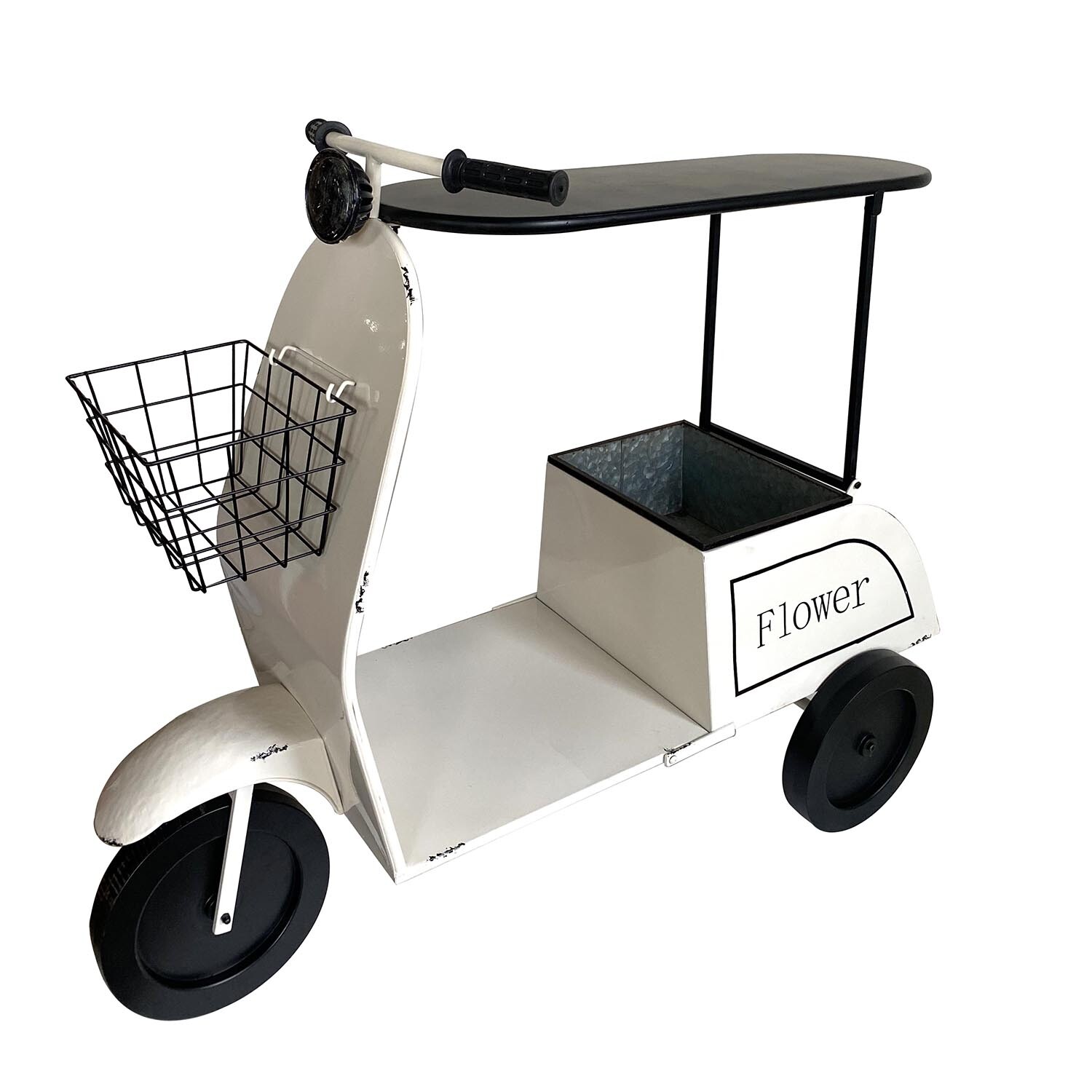 Scooter Planter With Table  - White Image 2