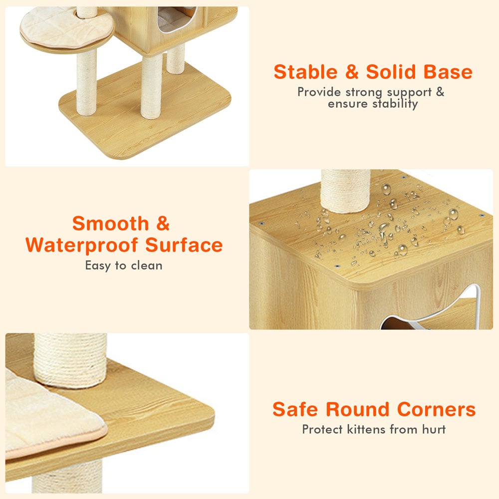 Costway 4 Tier Natural Cat Tree with Scratching Posts Condo Image 7