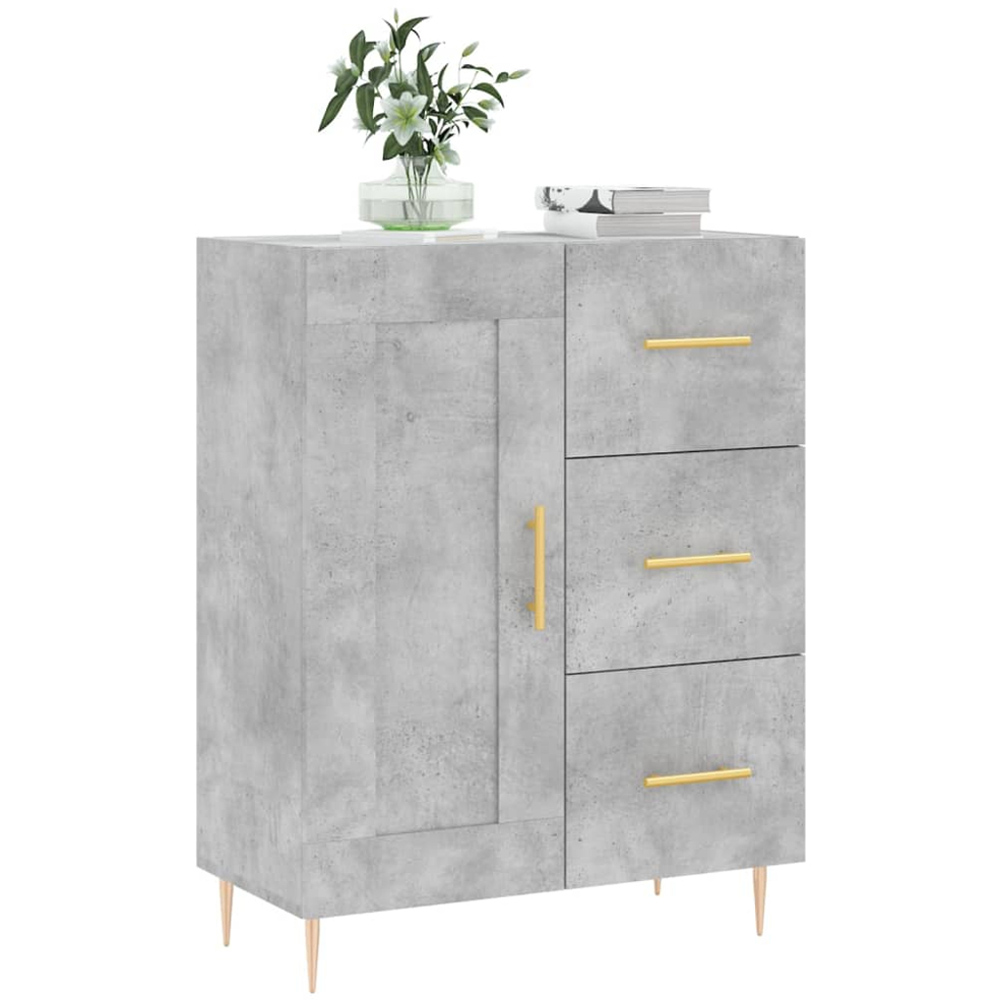 vidaXL Single Door 3 Drawer Concrete Grey Wooden Sideboard Image 3