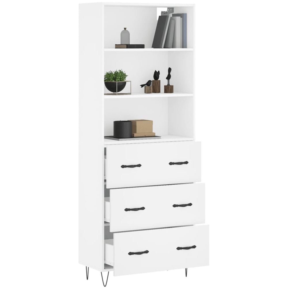 vidaXL 3 Drawer 3 Open Shelf White Highboard Image 3