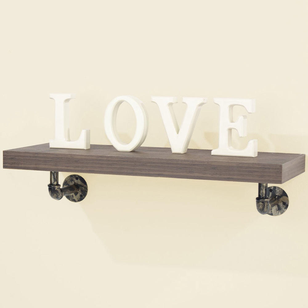 Core Products Loft 60cm Dark Oak Wood Wall Shelf with Pipe Brackets Image 1