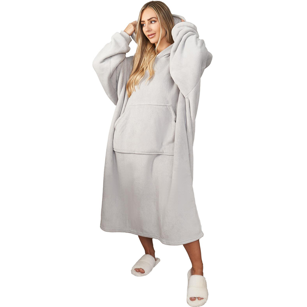 Sienna Silver Sherpa Fleece Long Oversized Hoodie Blanket Image 1