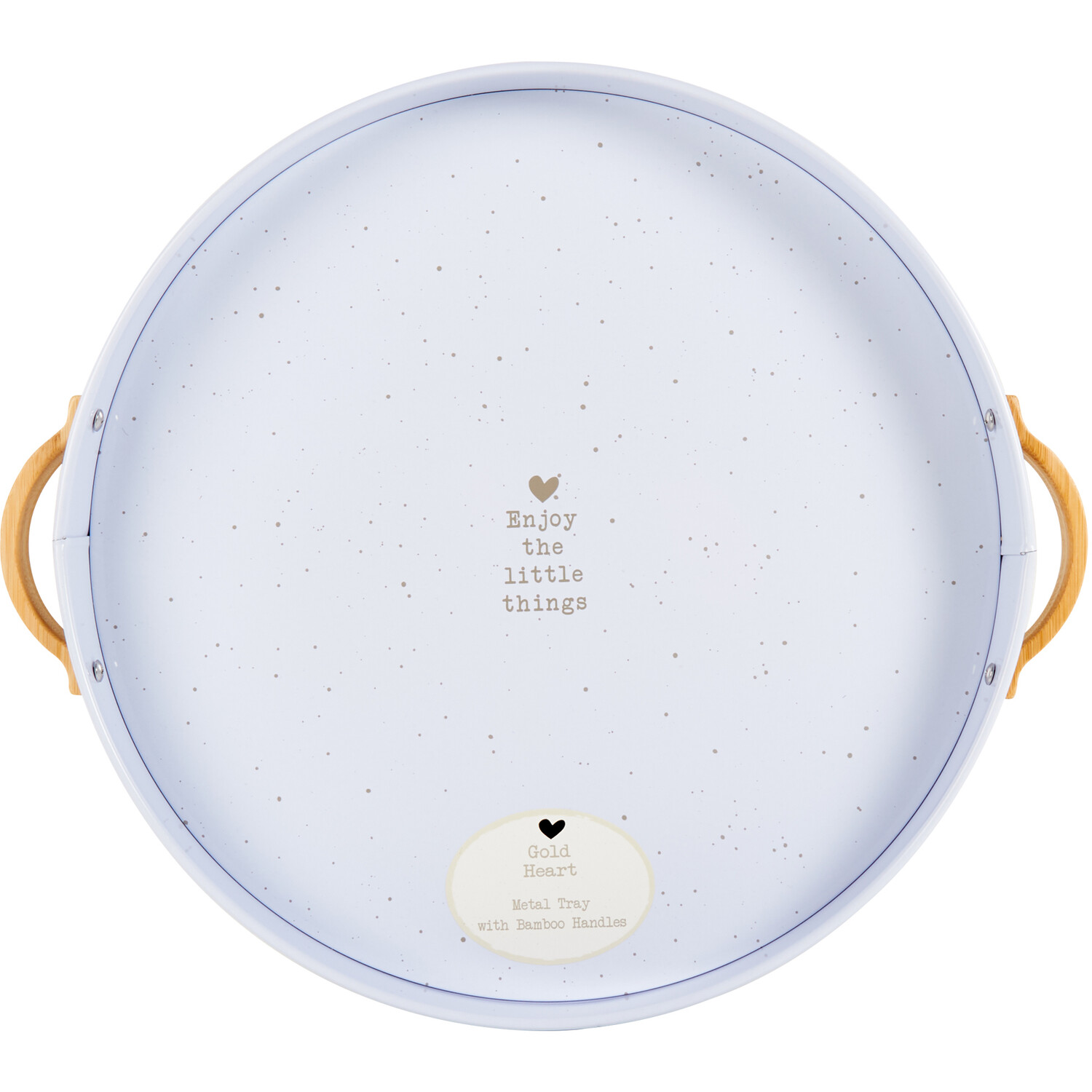 Gold Heart Tray With Wood Handles - White Image 1