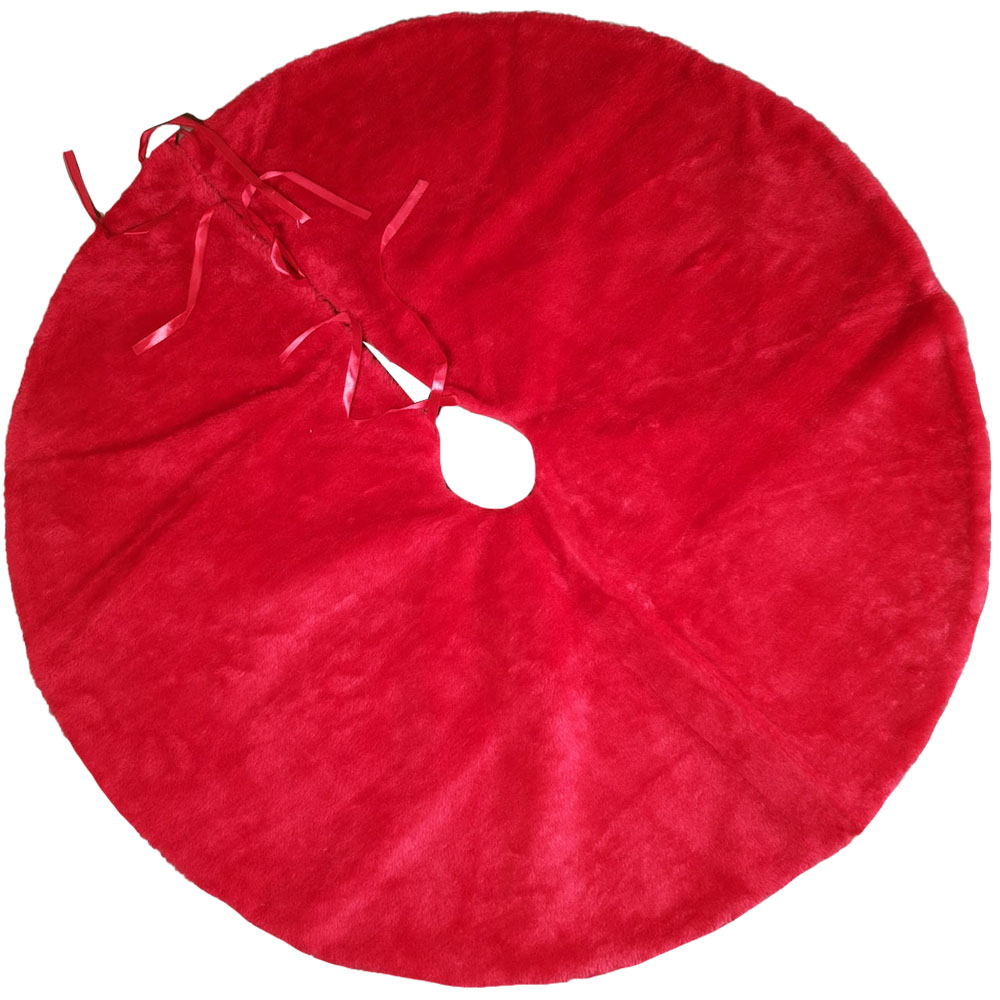 Samuel Alexander Red Fluffy Plush Christmas Tree Skirt with Ribbon Ties 90cm Image 1