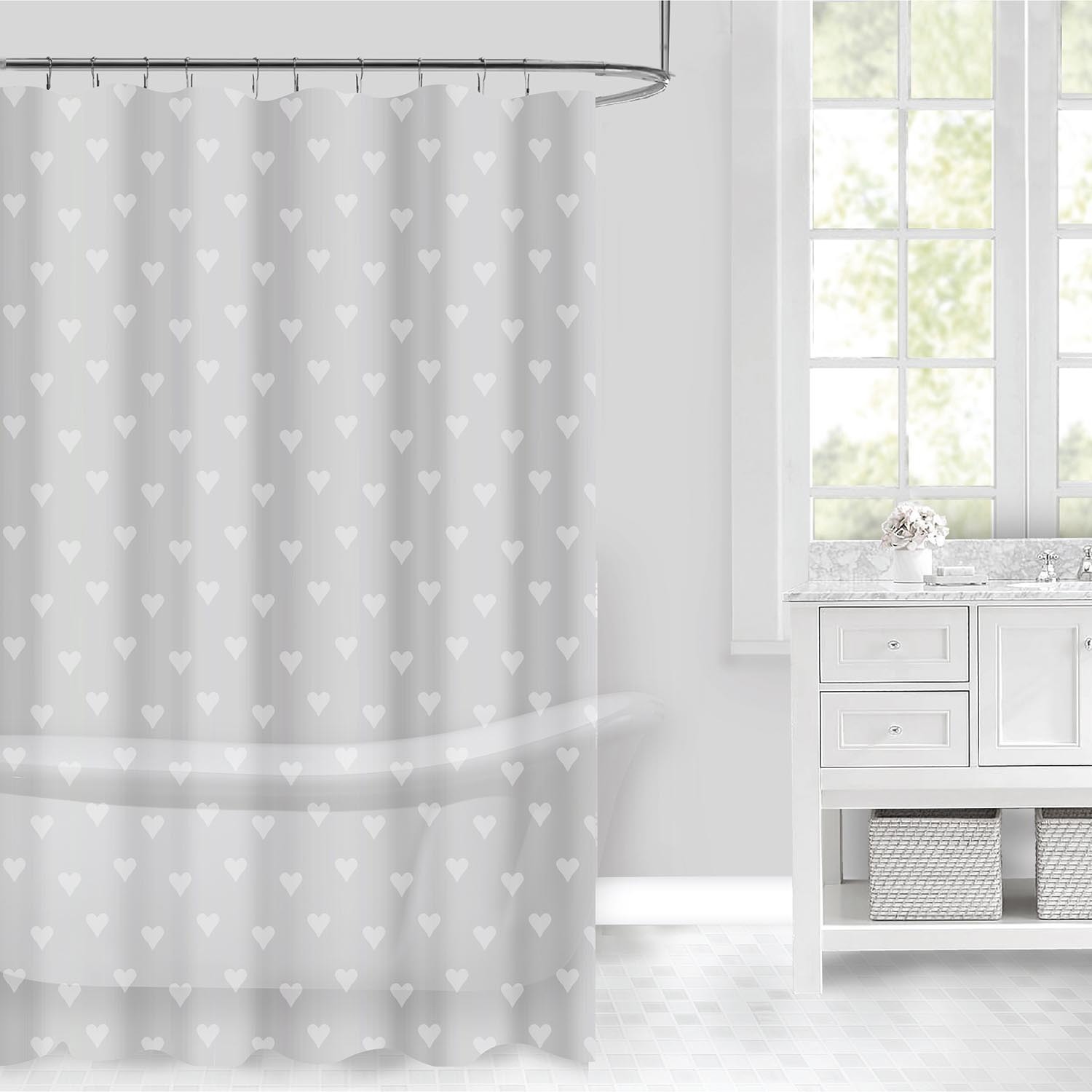 Grey Hearts Shower Curtain 180 x 180cm Image 1