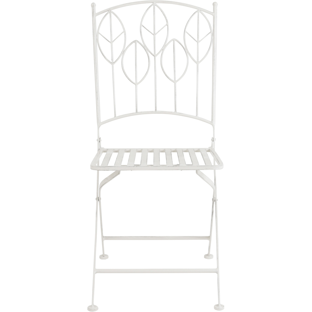 Charles Bentley 2 Seater Antique White Rustic Metal Leaf Pattern Foldable Garden Bistro Set Image 5