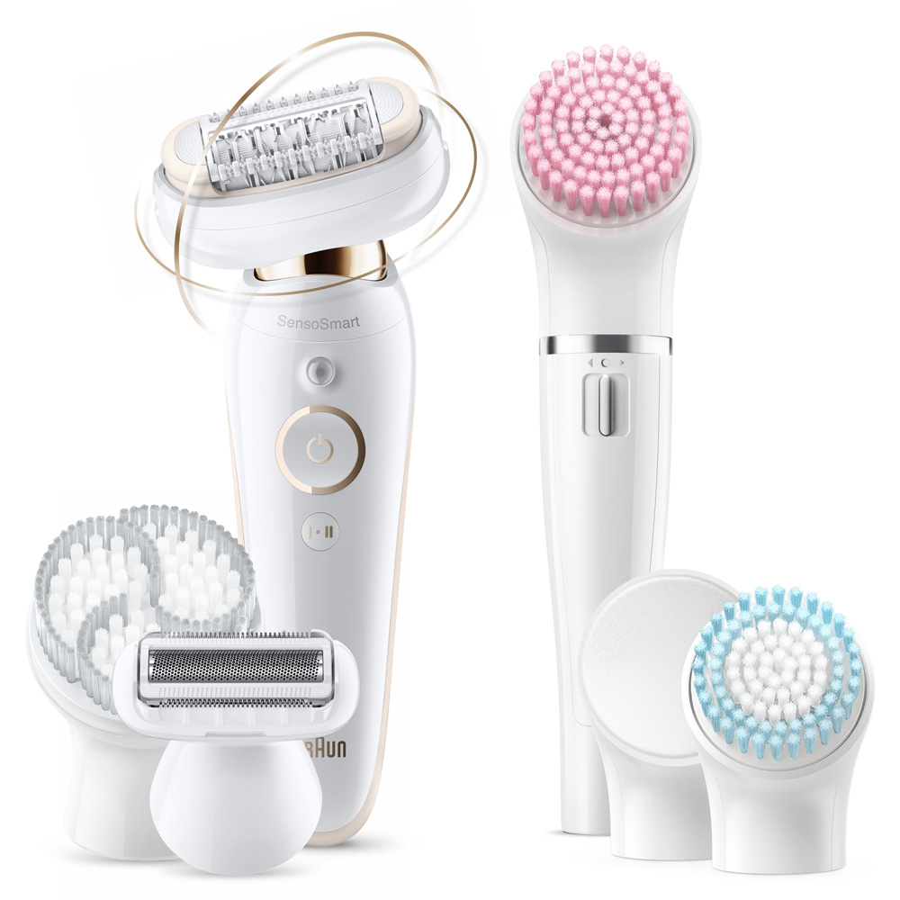 Epilator, Silk·épil 9 Flex, White/Gold with 6 extras including