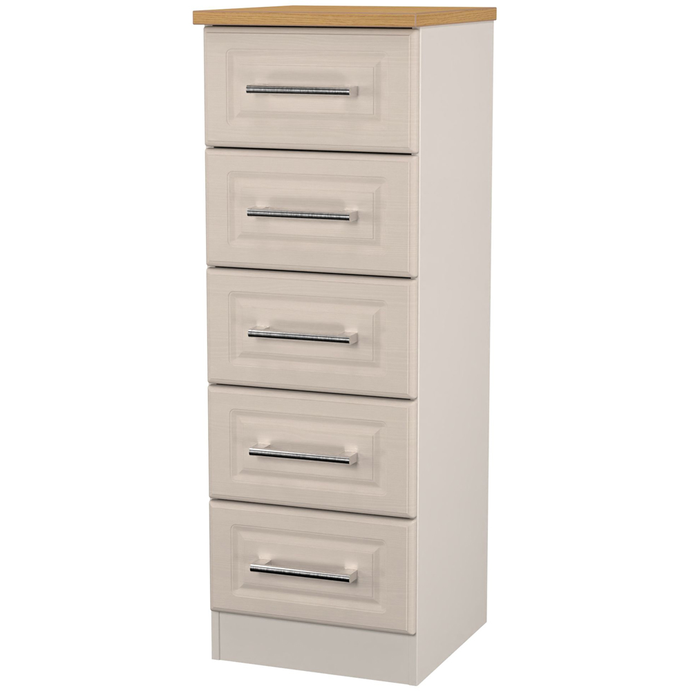 Crowndale Kent 5 Drawer Kashmir Ash and Modern Oak Tall Bedside Cabinet Ready Assembled Image 4