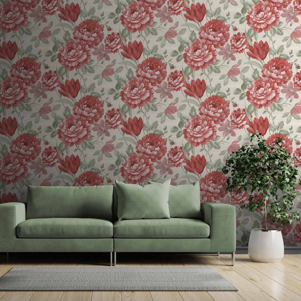 Muriva Fayre Floral Red and Cream Wallpaper Image 4