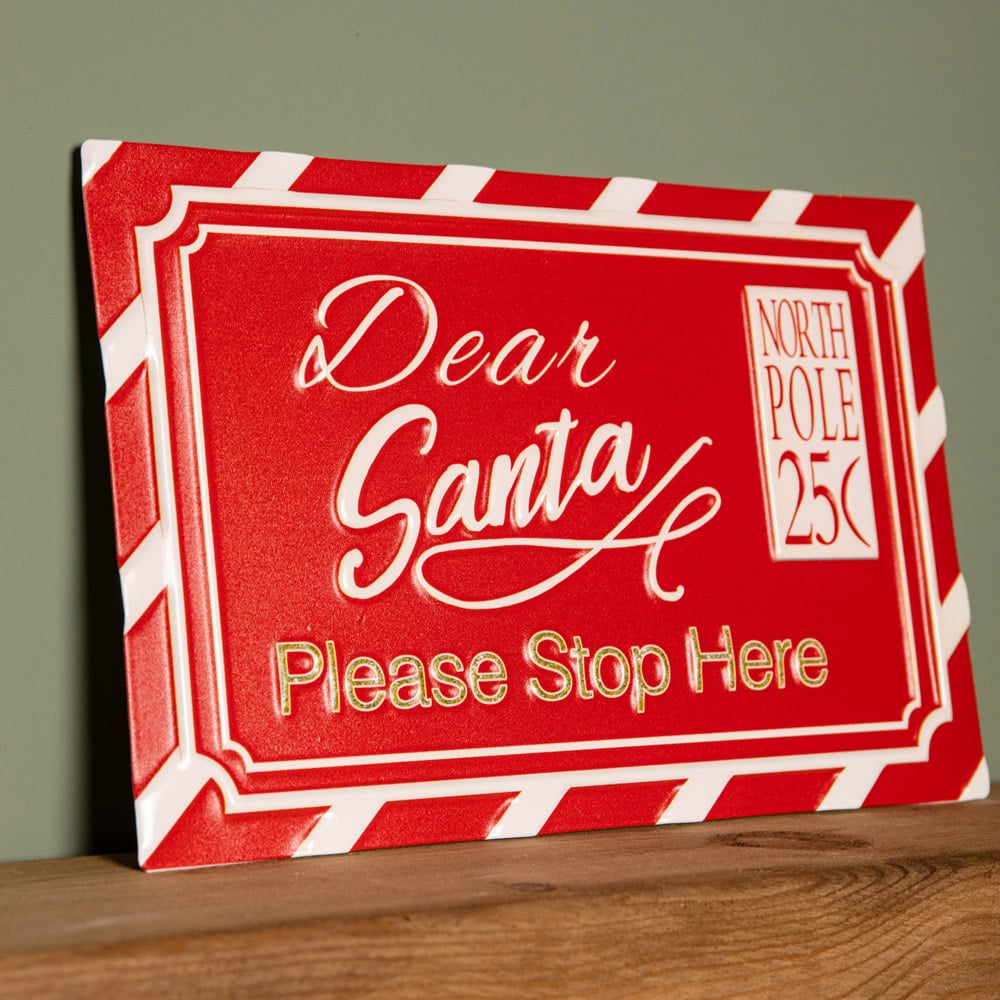 Samuel Alexander Red and White Metal Dear Santa Stop Here Hanging Sign 29cm Image 2