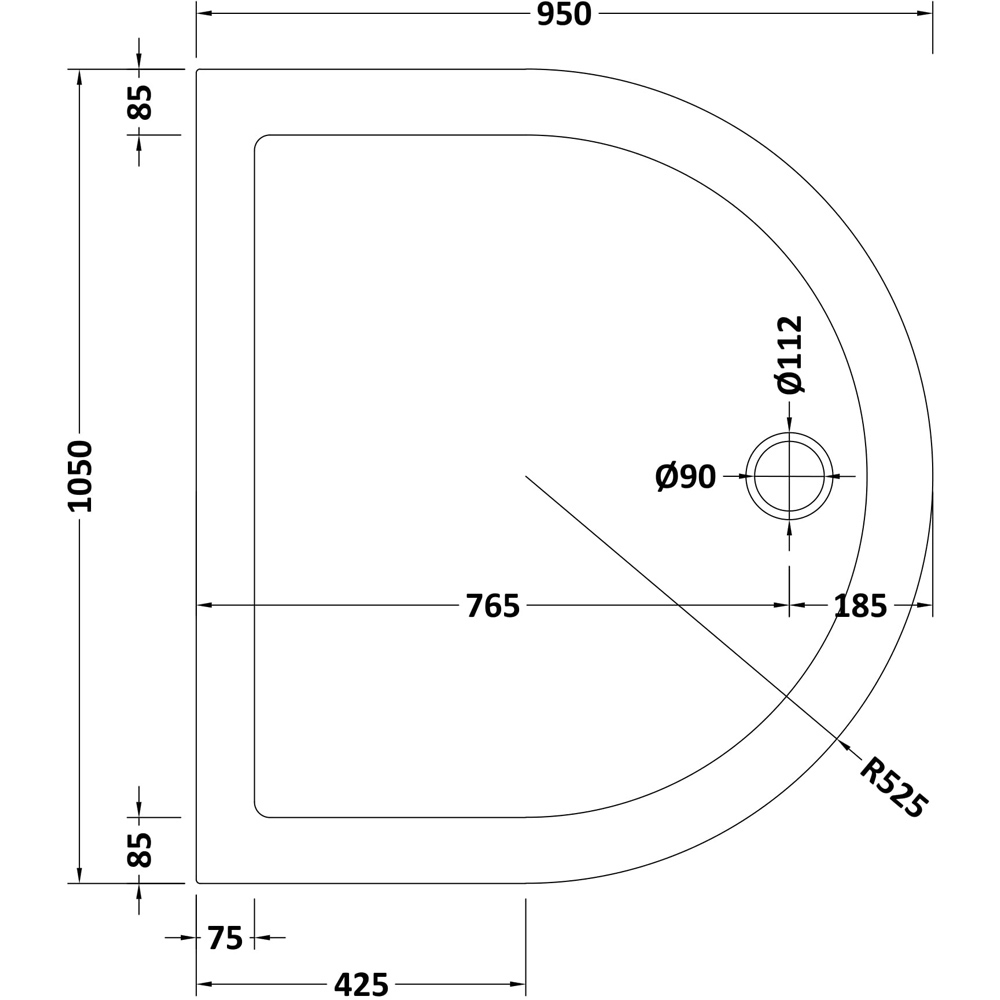 nuie Slate Grey D Shaped Shower Tray Image 2