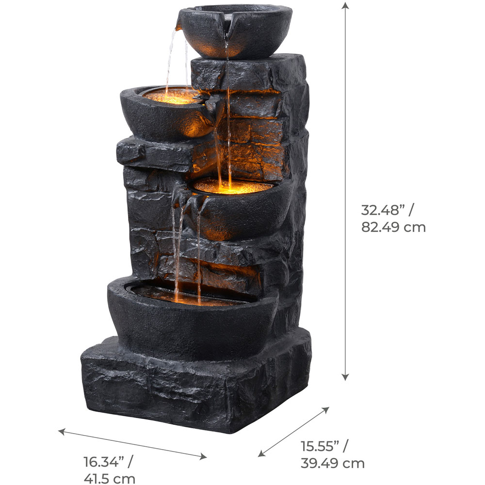 Teamson Home Dark Gray Cascading Bowls and Stacked Stones LED Outdoor Water Fountain 33 inch Image 9