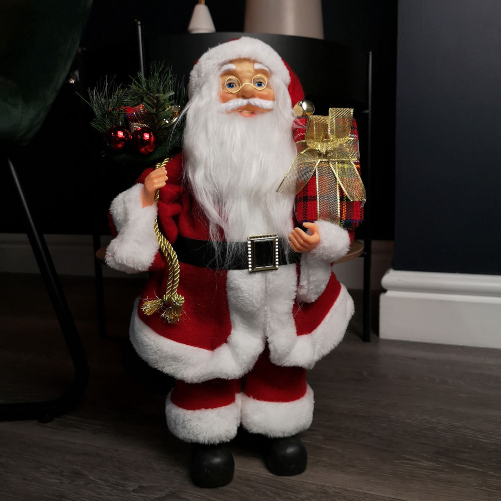 Samuel Alexander Red Standing Santa Claus Christmas Decoration with Present and Green Sack 40cm Image 2