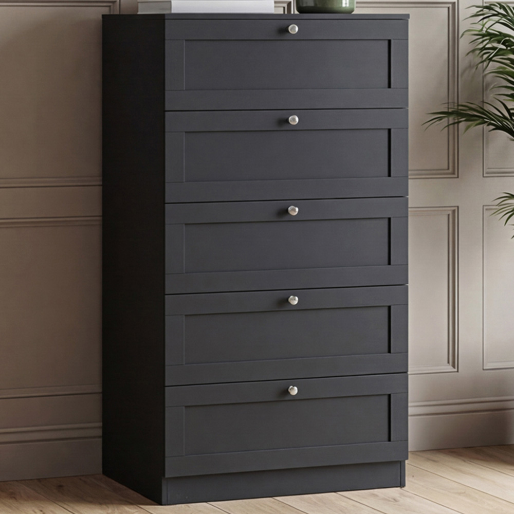VIDA DESIGNS Altino 5 Drawer Black Shaker-Style Chest of Drawers Image 1