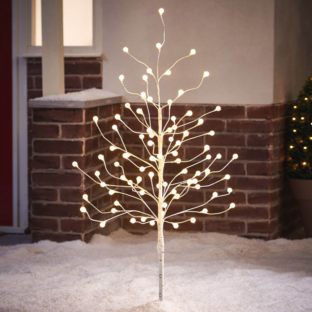 Wilko LED Silver Birch Ball Tree 1.2m Image 1