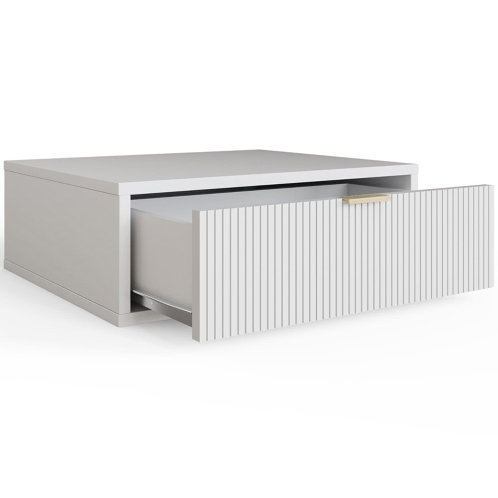 GFW Sienna Single Drawer White Ribbed Wall Mounted Bedside Table Image 3