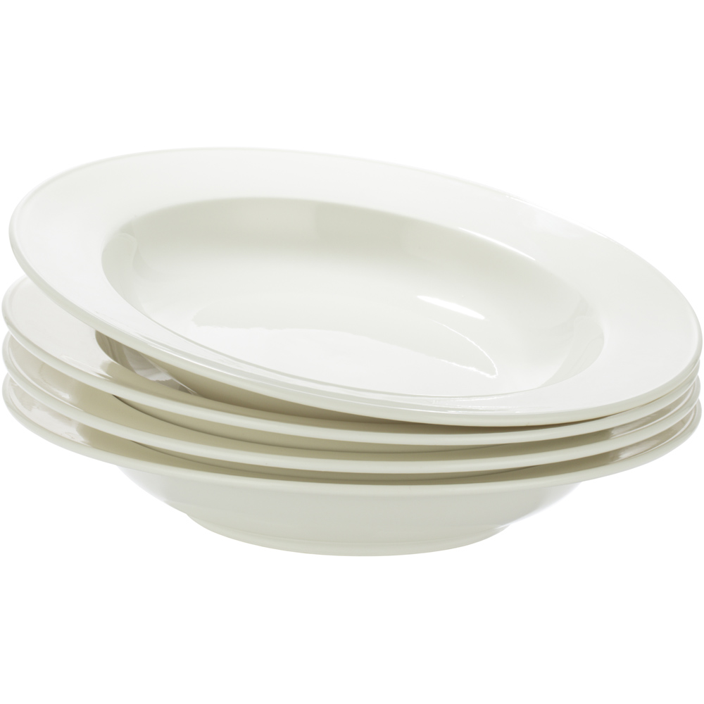 Waterside Professional Alumina White 4 Piece Porcelain Classic Rim Pasta Bowl Set Image 1