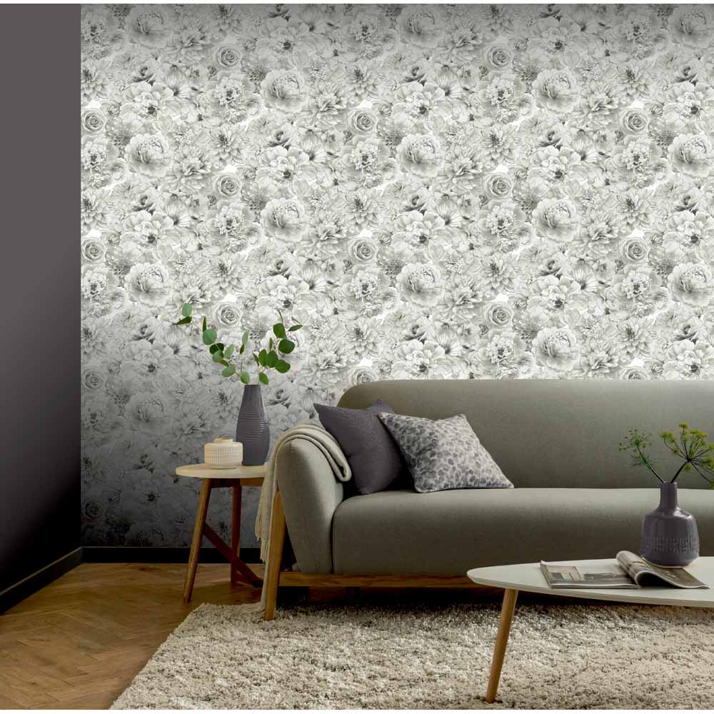 Arthouse Glitter Bloom Floral Silver Grey White Wallpaper Image 2