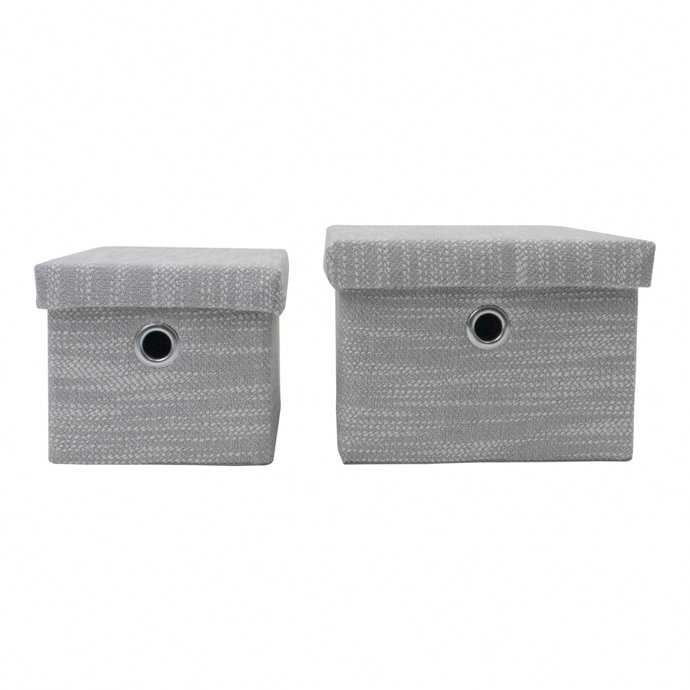 JVL Serena Light Grey Rectangular Storage Basket with Lid 2 Pack Image 5
