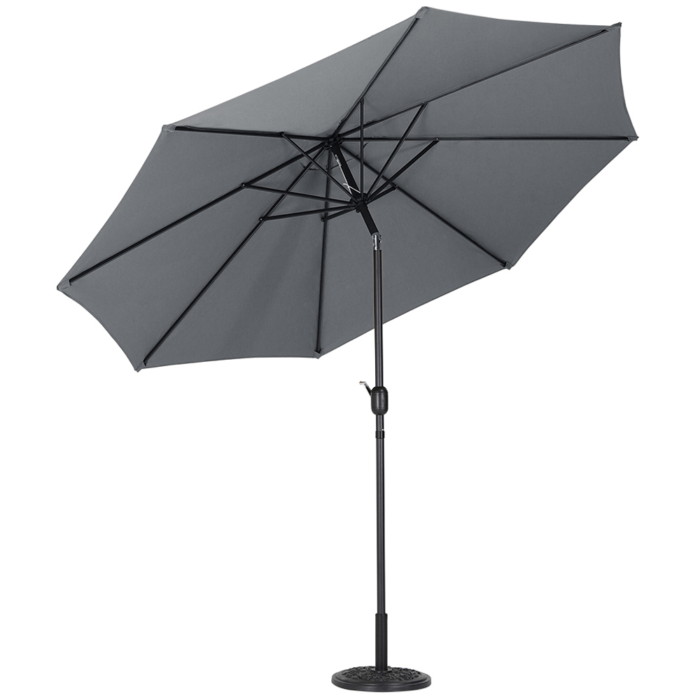 Living and Home Dark Grey Round Crank Tilt Parasol with Floral Round Base 3m Image 1