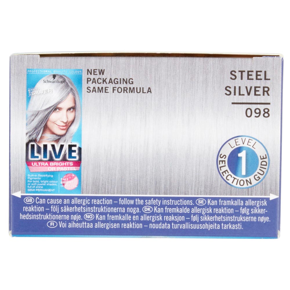 Schwarzkopf LIVE Ultra Brights or Pastel Steel Silver 098 Semi-Permanent Hair Dye Image 2