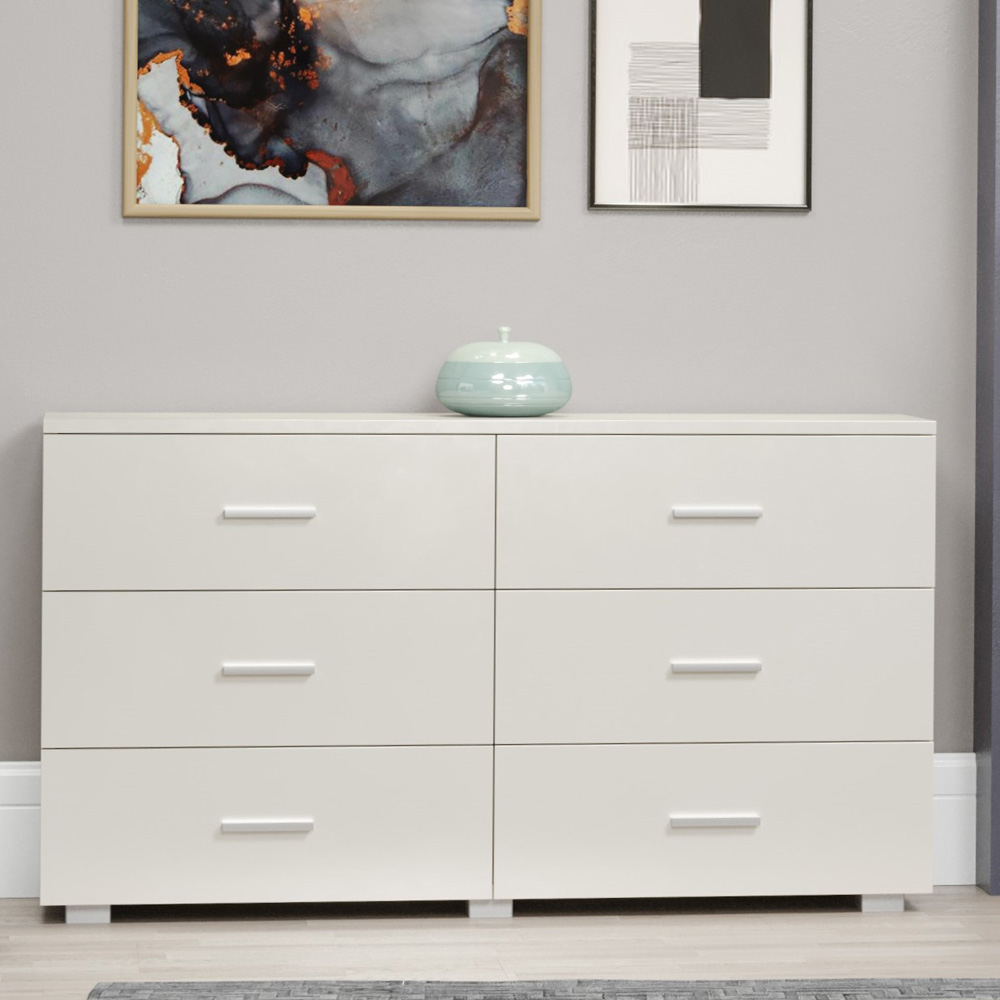 Lido 8 Drawer White High Gloss Wide Chest Wilko