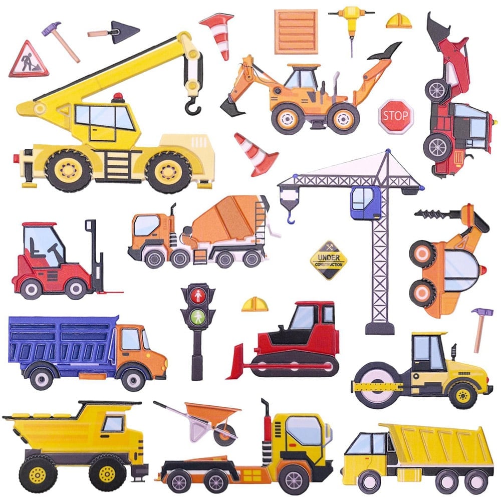 Walplus Heavy Construction Vehicle Double Sided Reusable Foam Window Sticker 27 Piece Image 1