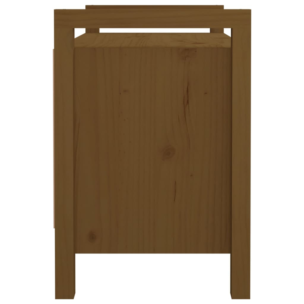 vidaXL 2 Door Honey Brown Solid Wood Pine Hall Bench Image 5