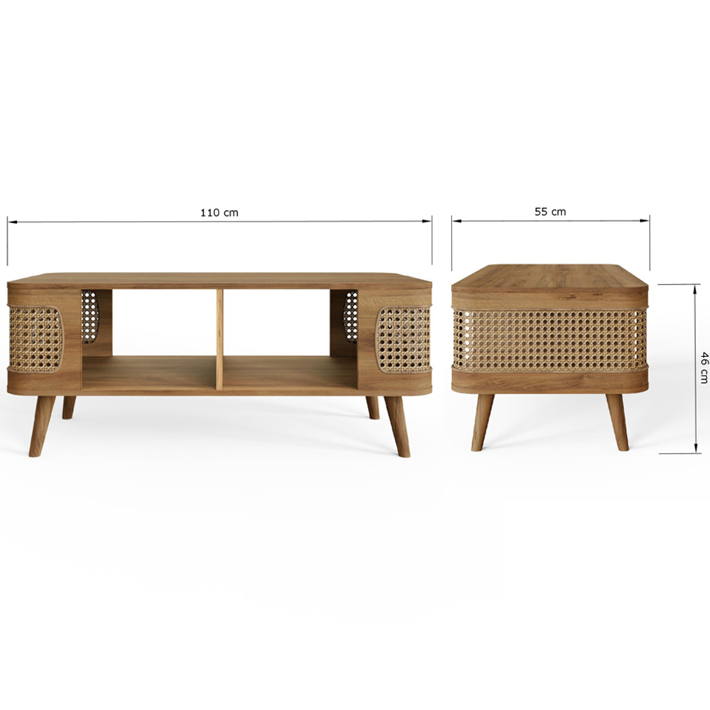 GFW Sorrel 2 Shelf Oak Rattan Coffee Table Image 9