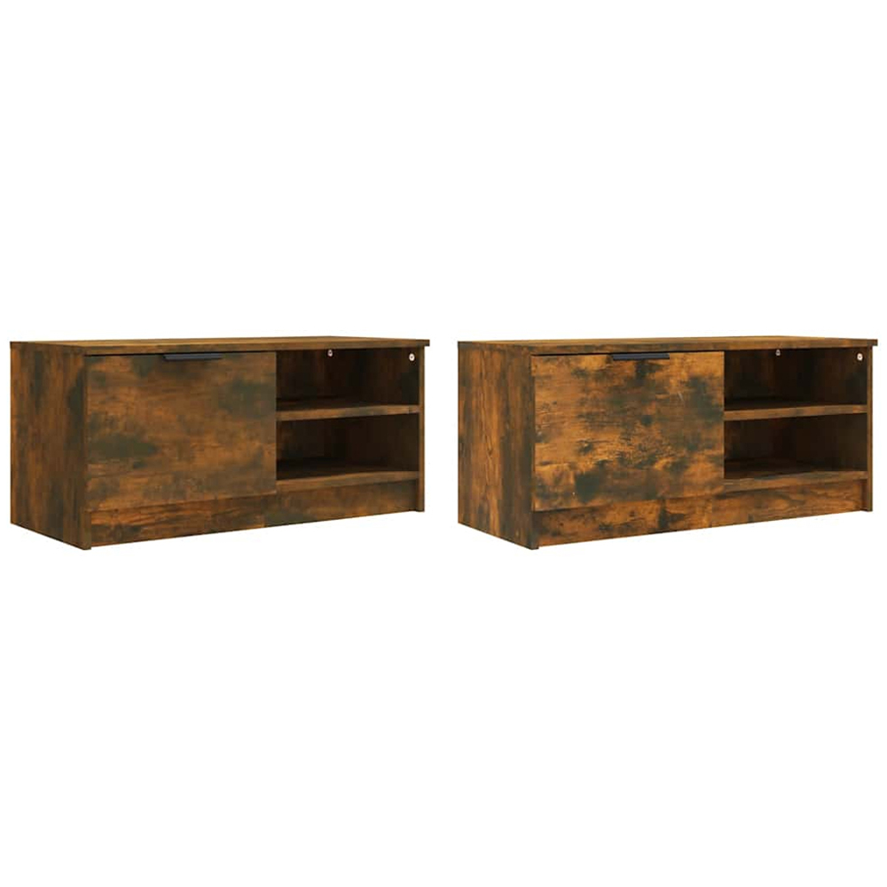 vidaXL Single Door 2 Shelf Smoked Oak TV Cabinet Set of 2 Image 4