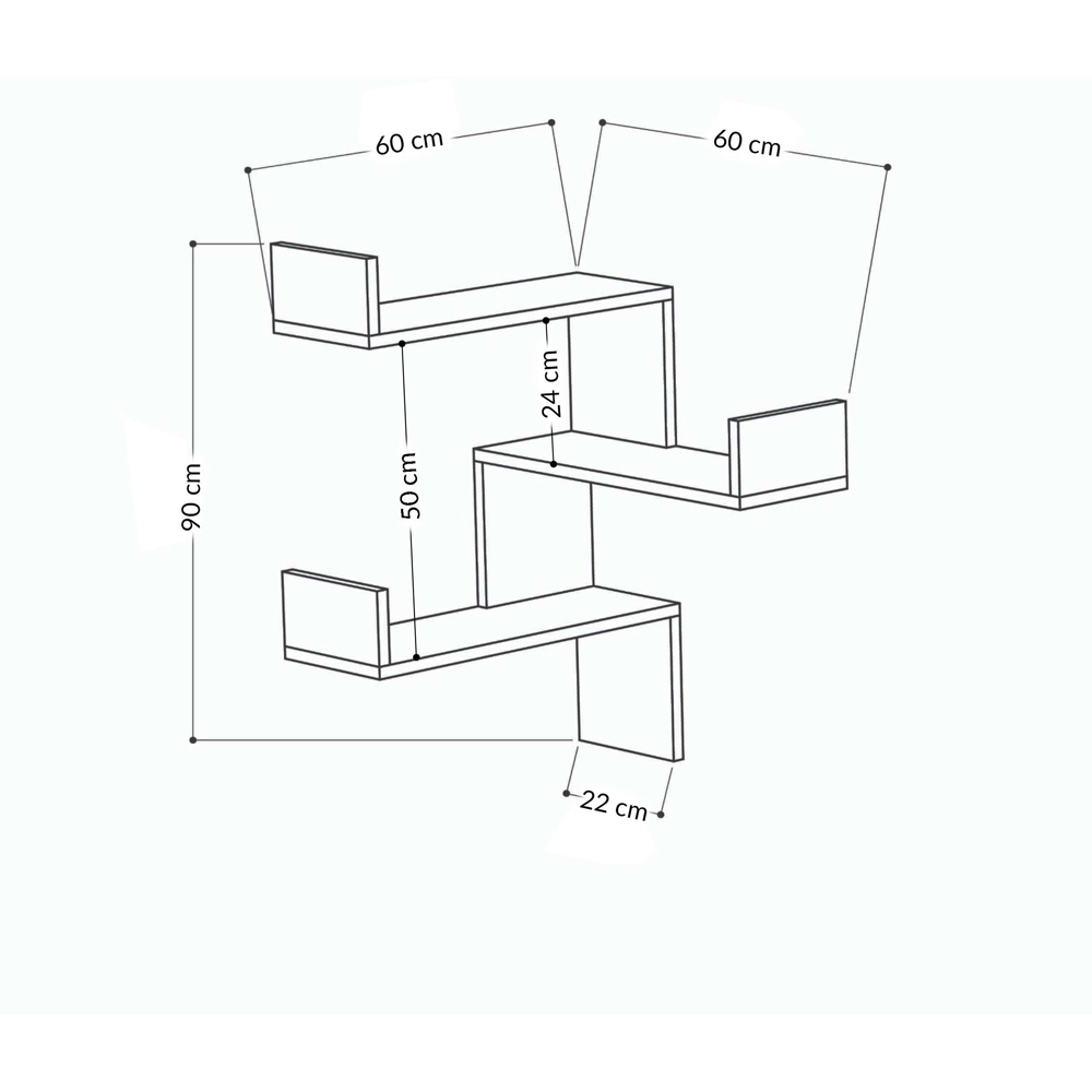 Decortie Luksa 3 Shelf Anthracite Modern Corner Wall Mounted Bookcase Image 6